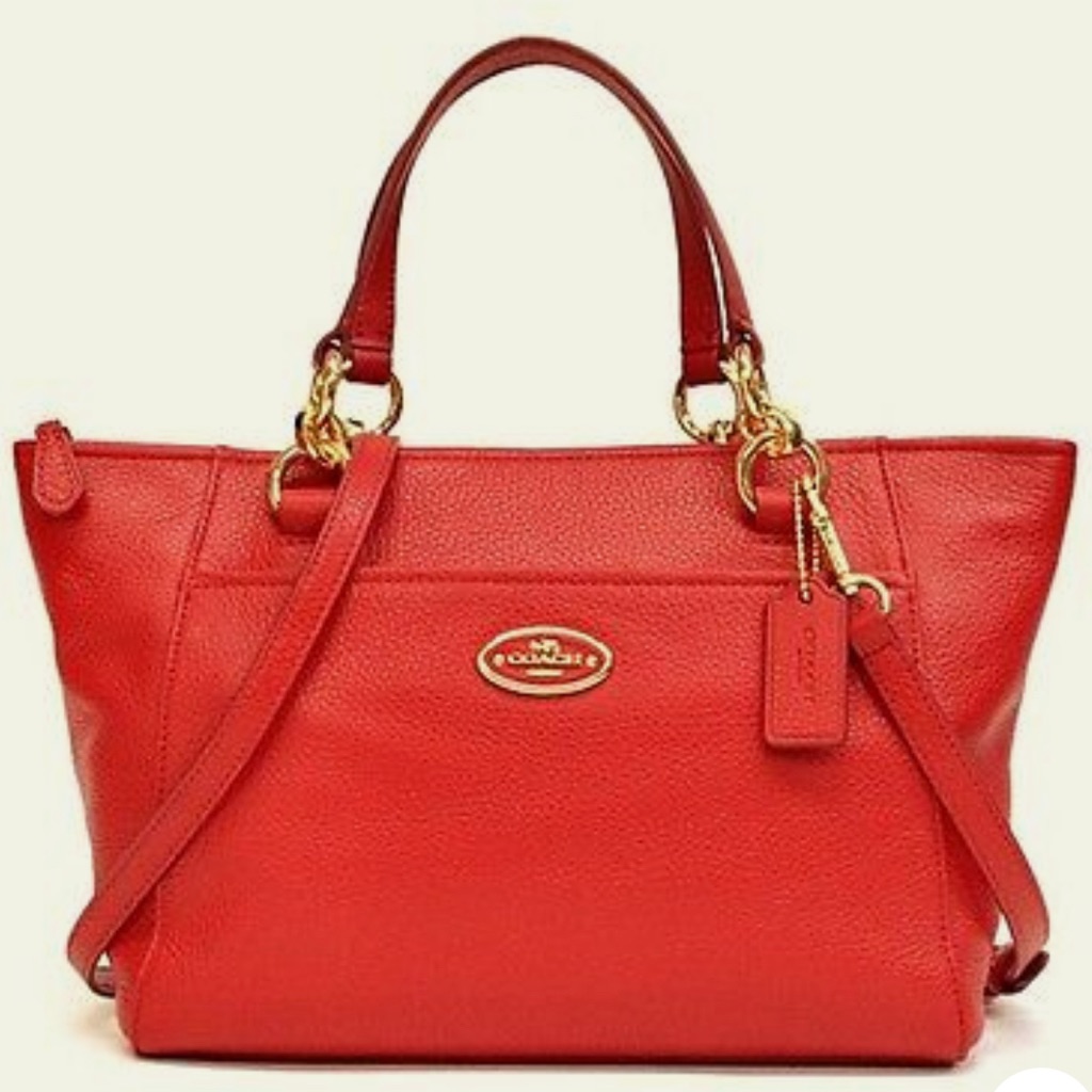 Coach Mini Ellis Tote In Pebble Leather, Red Orange
